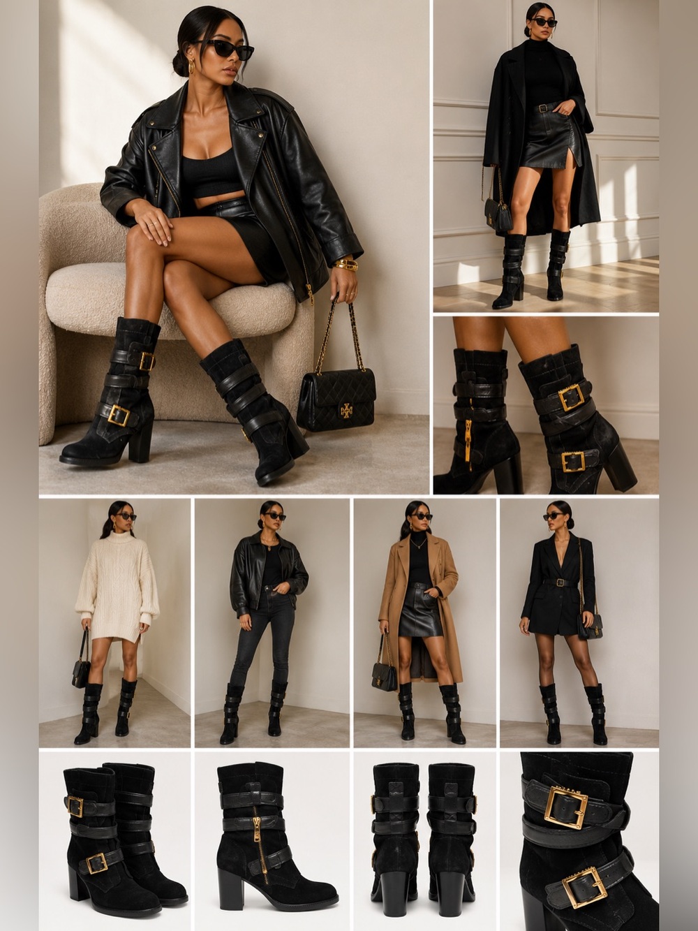 ✨Tory Burch Black Suede Buckle Boots Size 8.5✨